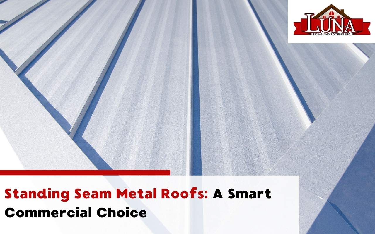 Close-up view of standing seam metal roof panel seams