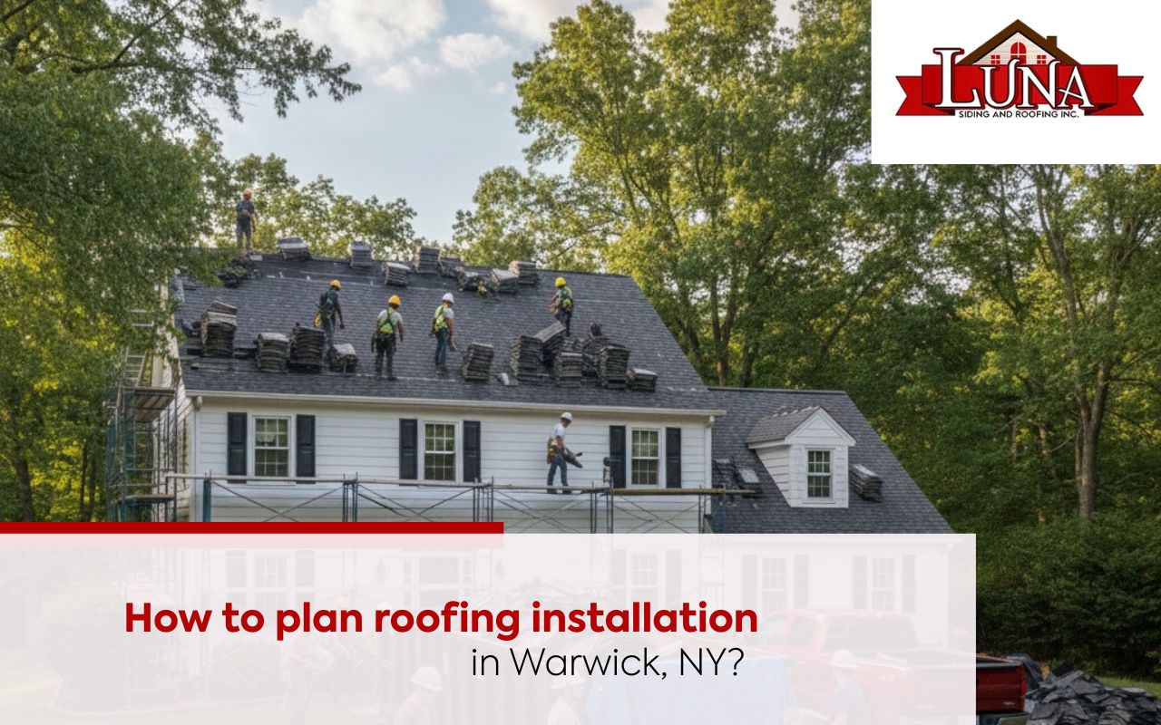 Roofing installation in Warwick, NY on a two-story family home